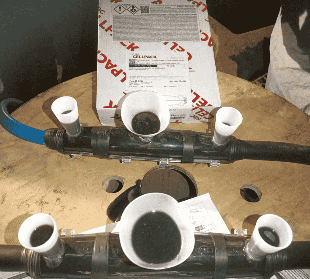 aplicacion empalme de resina para cable